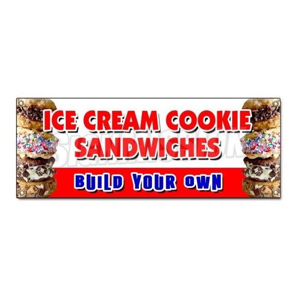 Signmission ICE CREAM COOKIE SANDWICHES BUILD YOUR OWN BANNER SIGN sundae soda B-Ice Cream Cookie Sandwic - main